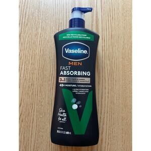 New Mens Vaseline Fast Absorb 3 in 1 Body Face Hands Lotion 48hr Moisture 20.3oz